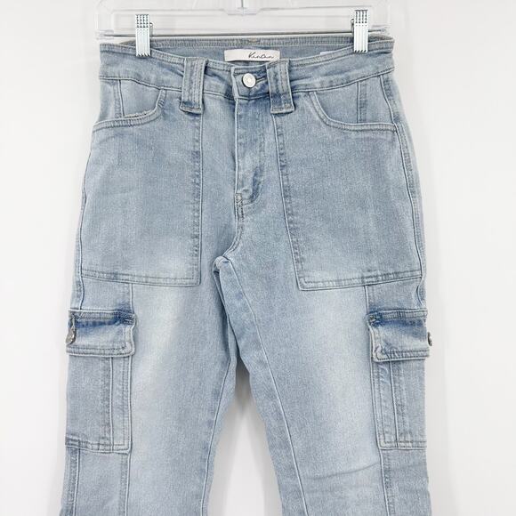 Kancan Estilo Cargo Jeans Cropped Raw Hem Light Wash Utility Womens Size 24 - Picture 4 of 10